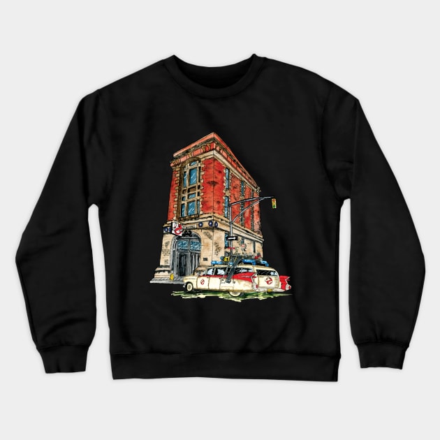 Ecto- 1 / Firehouse, Hook & Ladder Company 8 Crewneck Sweatshirt by mpflies2